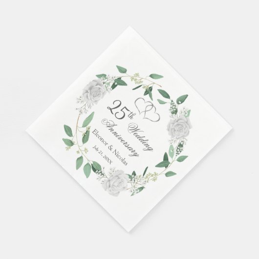 Grüne Rosen 25. Hochzeitstag Serviette (Ecke)