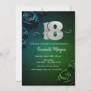 Grüne Rosen Gothic 18. Geburtstag  Einladung