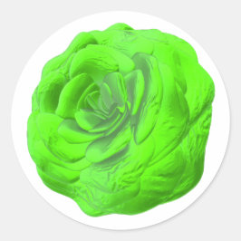 Grüne Rosenblüte – Florales 3D-Design - Runder Aufkleber
