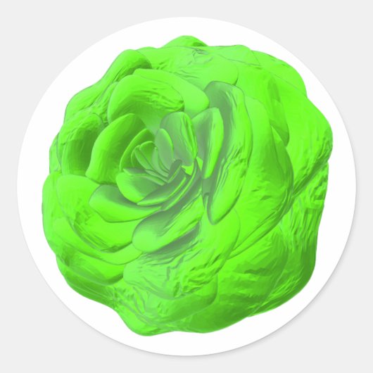 Grüne Rosenblüte – Florales 3D-Design - Runder Aufkleber (Vorderseite)