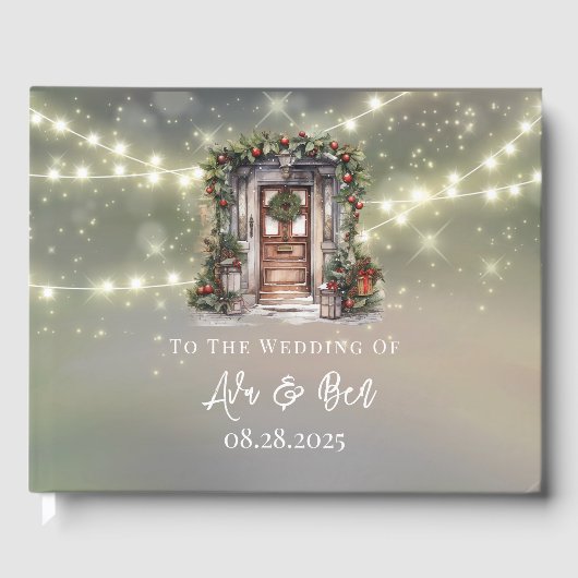 Grüne rote Berry dekorierte Türheizung Gästebuch (Vorderseite)