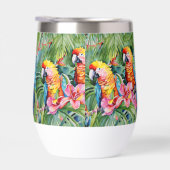 Grüne, rote, blaue Papageien und tropische Blume (Rechts)