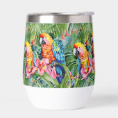 Grüne, rote, blaue Papageien und tropische Blume (Links)