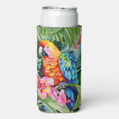 Grüne, rote, blaue Papageien und tropische Blume Selters Dosenkühler (Seltzer Rückseite)