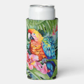 Grüne, rote, blaue Papageien und tropische Blume Selters Dosenkühler (Seltzer Vorderseite)