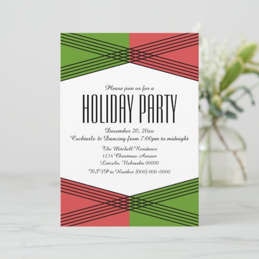 Grüne Rote Deko Feiertag einladen Einladung (Stehend Vorderseite)