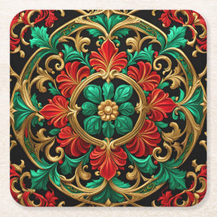 Grüne rote dekorative Feiertags-Papier-Untersetzer Rechteckiger Pappuntersetzer