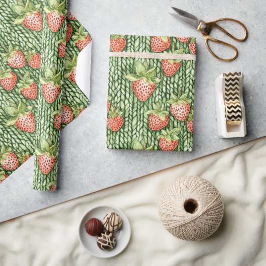 Grüne Rote Erdbeeren Obst Geburtstag Geschenkpapier (Kunsthandwerk)