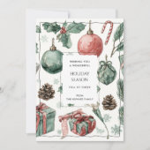 Grüne rote Floral Whimsical Watercolor Weihnachtsk (Vorderseite)