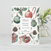 Grüne rote Floral Whimsical Watercolor Weihnachtsk (Stehend Vorderseite)
