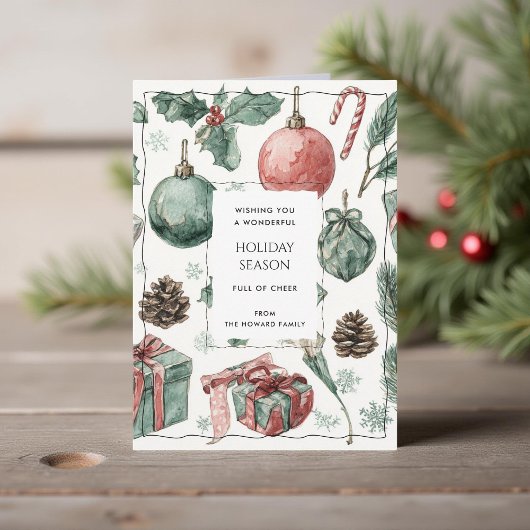 Grüne rote Floral Whimsical Watercolor Weihnachtsk