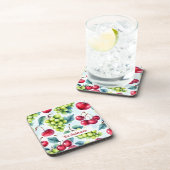 Grüne Rote Früchte Trauben Kirsche Wasserfarbe Getränkeuntersetzer (Rechte Seite)