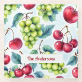 Grüne Rote Früchte Trauben Kirsche Wasserfarbe Glasuntersetzer (Vorderseite)