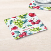 Grüne Rote Früchte Trauben Kirsche Wasserfarbe Rechteckiger Pappuntersetzer (angewinkelt)