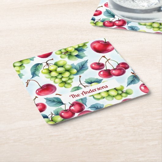 Grüne Rote Früchte Trauben Kirsche Wasserfarbe Rechteckiger Pappuntersetzer (angewinkelt)