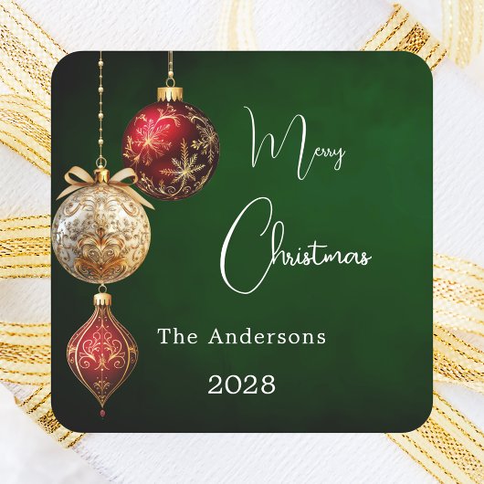 Grüne rote goldene Bauern Weihnachten Quadratischer Aufkleber