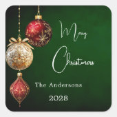 Grüne rote goldene Bauern Weihnachten Quadratischer Aufkleber (Vorderseite)