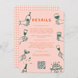 Grüne rote Hand gezeichnet Funky Groovy Hochzeitsd Begleitkarte