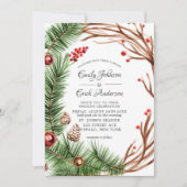 Grüne Rote Kiefer Zweigstelle Weihnachtsfeier Einladung (Vorderseite)
