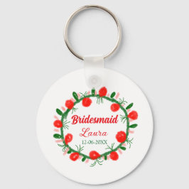 Grüne rote Kränze hinzufügen Namen Brautjungfrau G Schlüsselanhänger