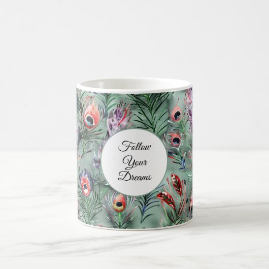 Grüne rote Pfauenfedern   Kaffeetasse (Mittel)