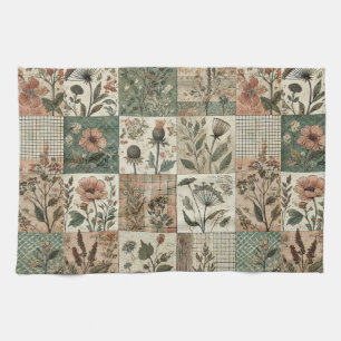 Grüne Röte Rosa Patchwork-Quilt Rustikales Florale Geschirrtuch