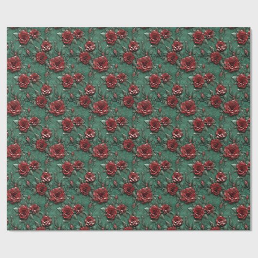 Grüne Rote Rosen Geschenkpapier (Flach)