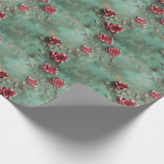 Grüne Rote Rosen Geschenkpapier (Ecke)