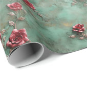 Grüne Rote Rosen Geschenkpapier (Rolleneckpunkt)
