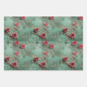 Grüne Rote Rosen Geschenkpapier Set (Vorderseite)