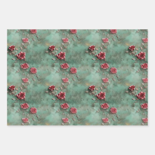 Grüne Rote Rosen Geschenkpapier Set (Vorderseite 2)