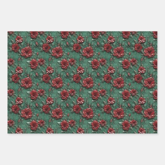 Grüne Rote Rosen Geschenkpapier Set (Vorderseite)