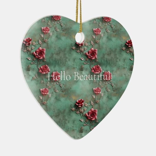 Grüne Rote Rosen Keramik Ornament (Rechts)