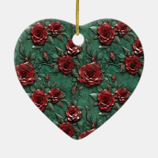 Grüne Rote Rosen Keramik Ornament (Hinten)