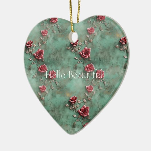 Grüne Rote Rosen Keramik Ornament (Links)