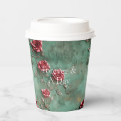 Grüne Rote Rosen Pappbecher (Vorderseite)