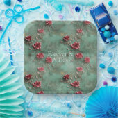 Grüne Rote Rosen Pappteller (Party)