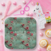 Grüne Rote Rosen Pappteller (Party)