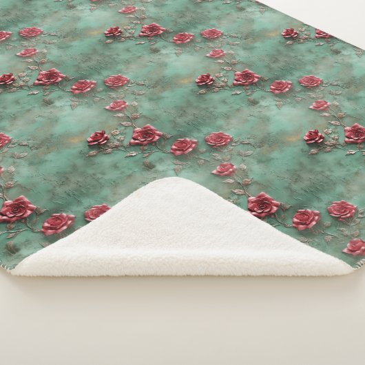 Grüne Rote Rosen Sherpadecke (3/4)