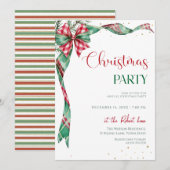  Grüne rote Schleife Bow Weihnachtsfeier  Einladung (Vorne/Hinten)