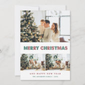 Grüne Rote Sterne Moderne FotoCollage Feiertagskarte (Vorderseite)