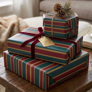 Grüne rote und goldene Weihnachtsbonbonstreifen Geschenkpapier
