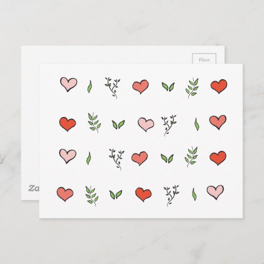 Grüne rote und rosa Botanische Herzkarten Postkarte (Vorne/Hinten)