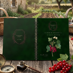 Grüne rote Vintage-Sommerbeeren-Feldnotizen Notizblock