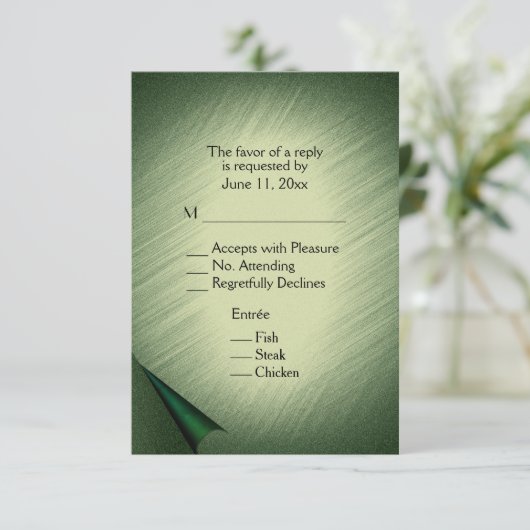 Grüne RSVP-Karte mit Menü schimmern RSVP Karte (Stehend Vorderseite)