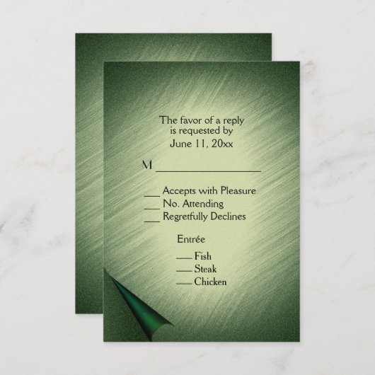 Grüne RSVP-Karte mit Menü schimmern RSVP Karte (Vorne/Hinten)