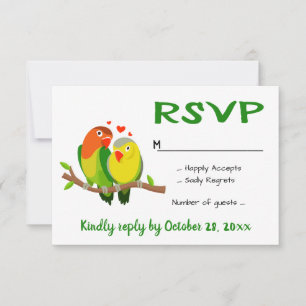 Grüne RSVP Lovebirds Hochzeitsfeier Vögel Karte