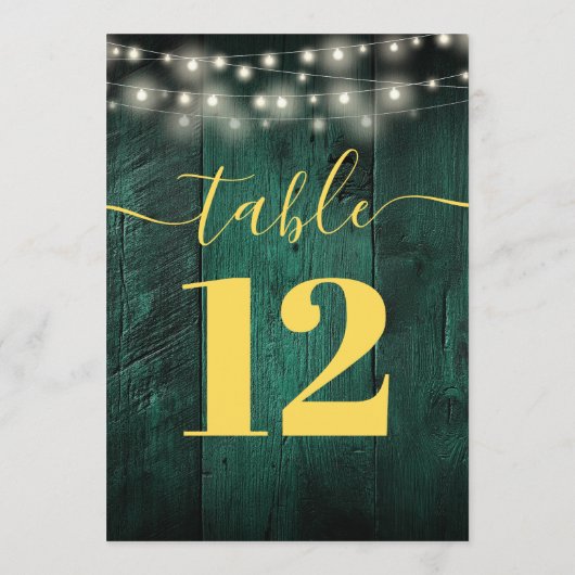 Grüne rustikale Barnholz-String-Tischnummer Einladung (Rückseite)