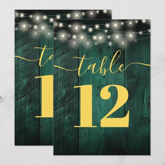 Grüne rustikale Barnholz-String-Tischnummer Einladung (Vorne/Hinten)