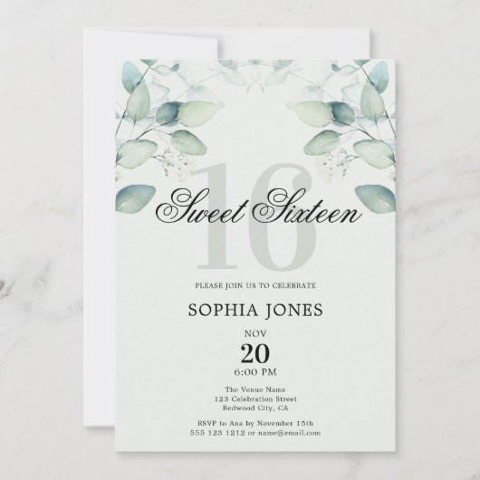 Grüne Rustikale Elegant Sweet 16 Einladung (Vorderseite)